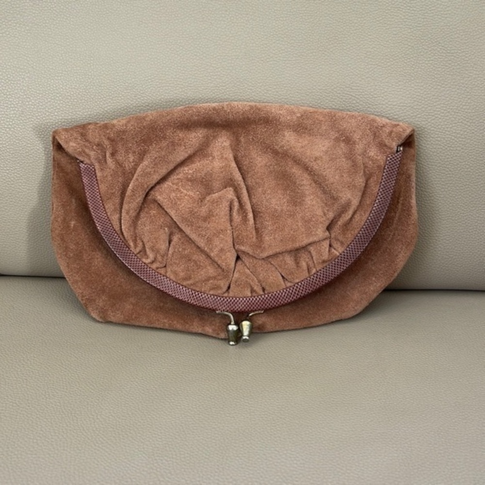 Ruth Saltz Vintage leather Suede Kisslock Clutch Bag neutral pink taupe foldover